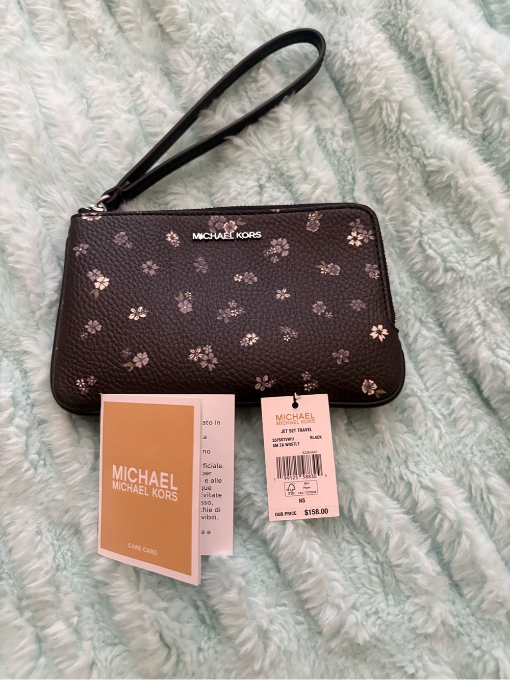Michael Kors Black Floral-Accent Wristlet Clutch